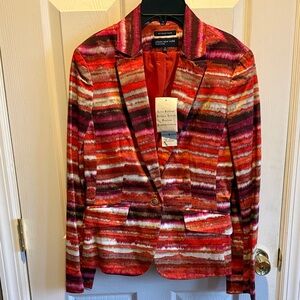 Jones New York Women's Red and Pink Striped Blazer